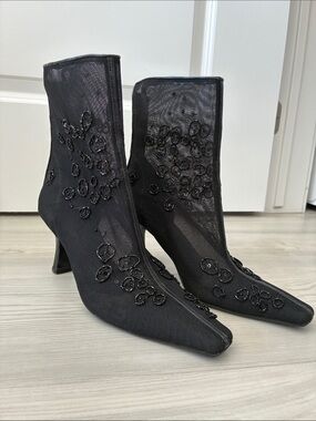 Enzo Angiolini Size 8M Mesh Ankle 3” Heeled Bootie with Beaded Embroidery